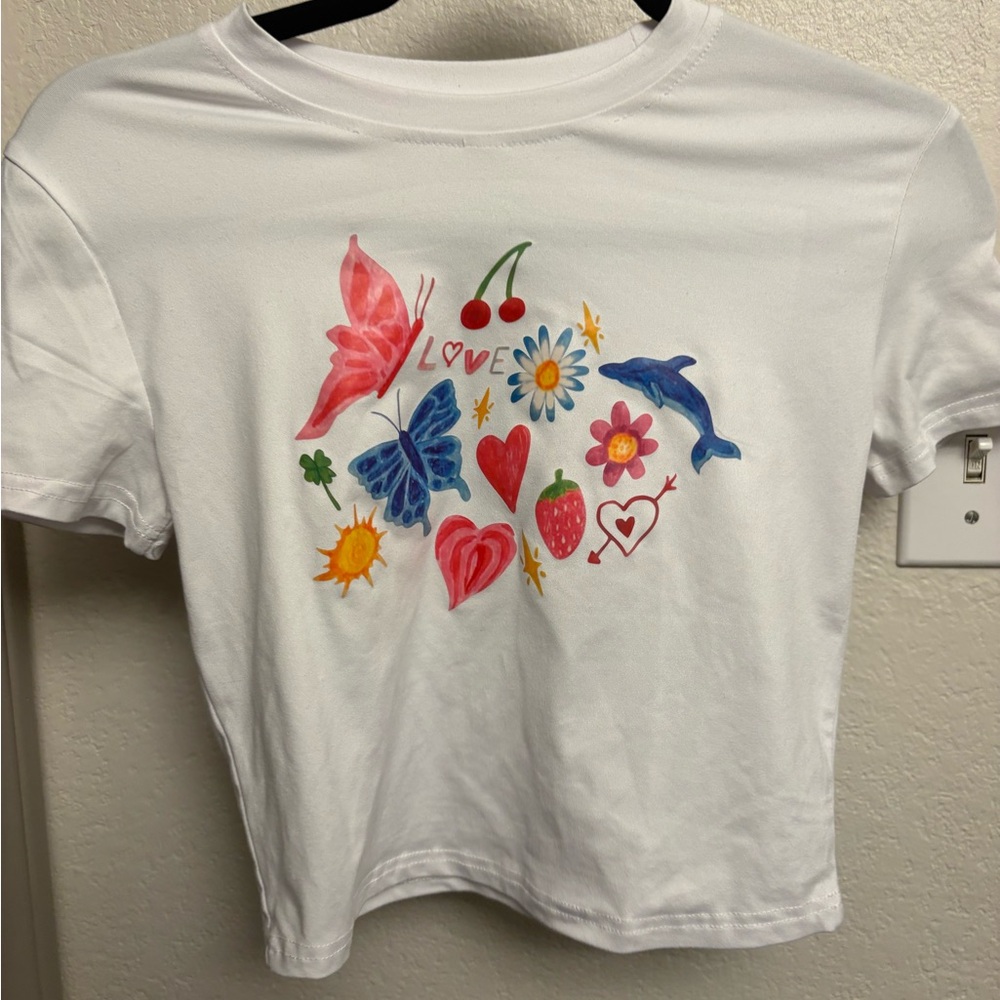 SHEIN White Tee with Colorful Graphic